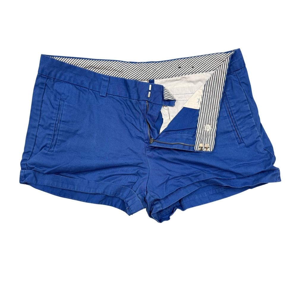 Jcp Shorts Womens 12 Blue Twill Chino Cuffed Flat Front Casual Cotton Summer